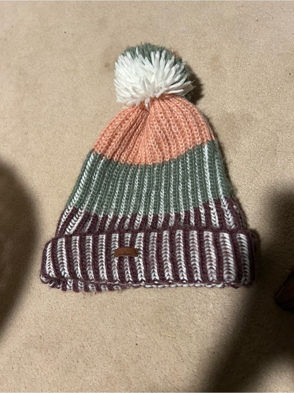 Nordbron Colorblock Pom Knit Beanie - Peach, Sage & Plum